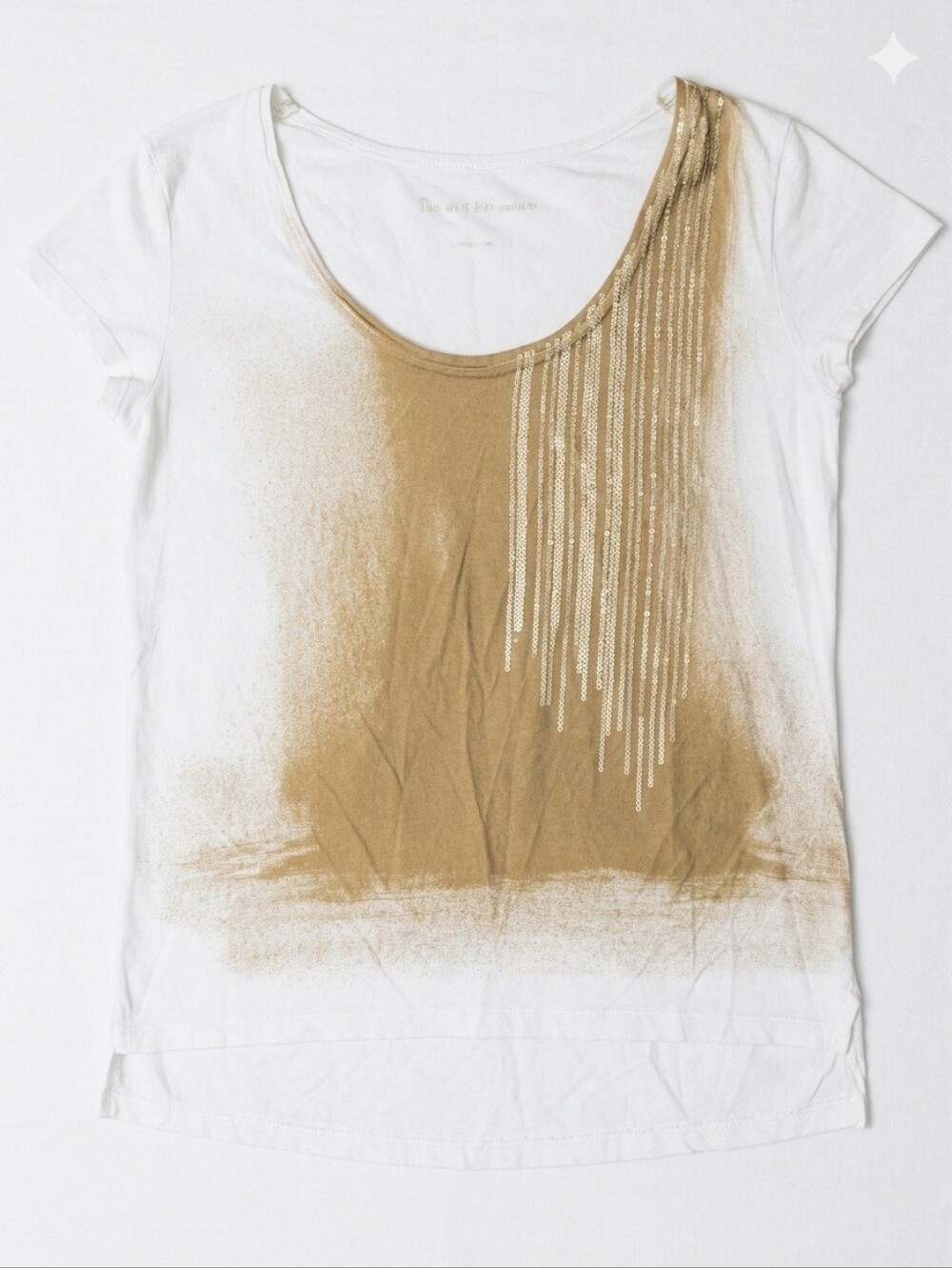 Calvin Klein Jeans White and Tan Ombre Sequin Scoop T Shirt